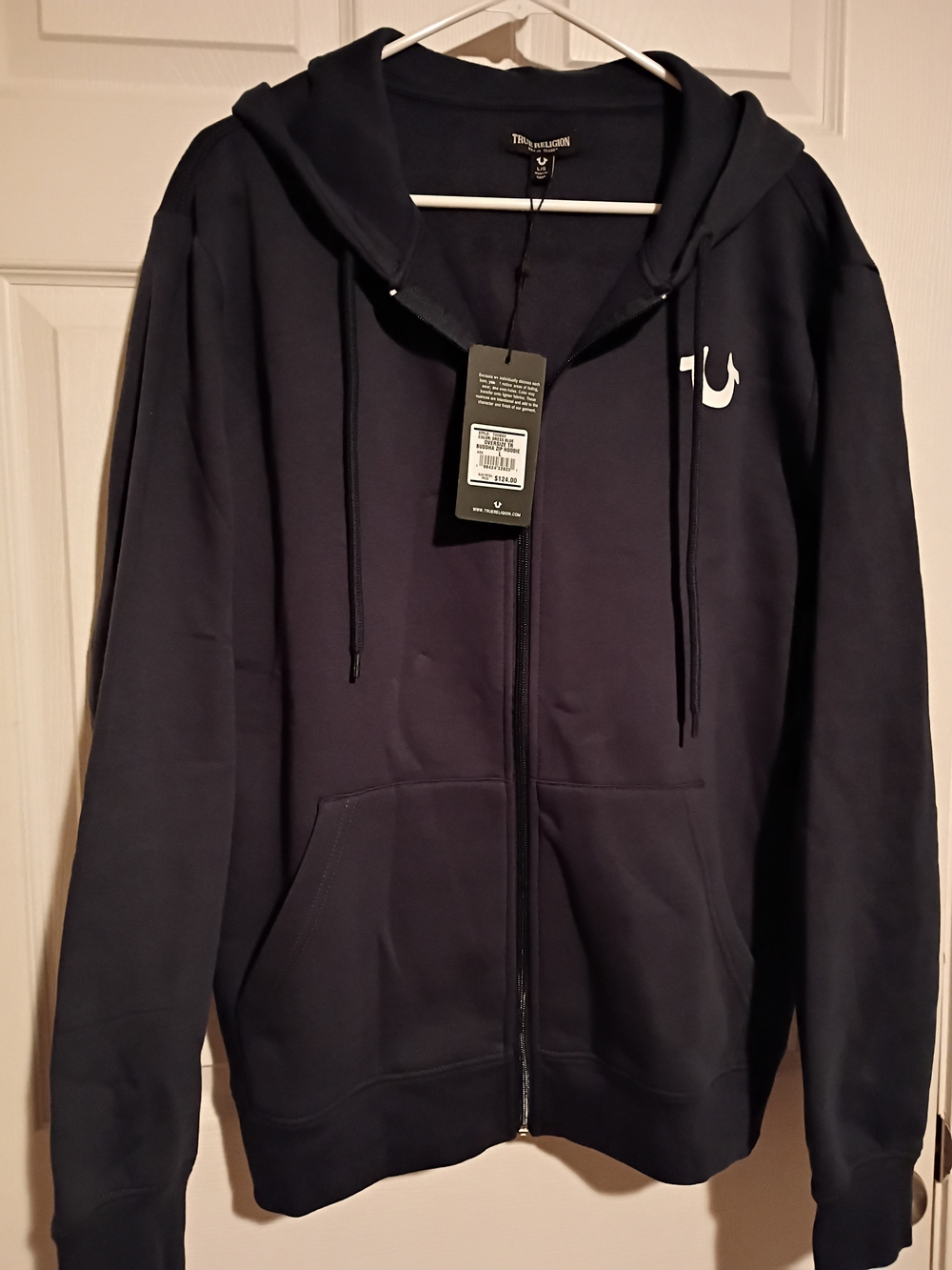 True Religion Navy Zip-Up Hoodie with White Horseshoe Logo